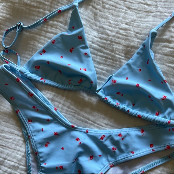 Blue with Pink Rose Print Bikini. - Picture 2 of 6